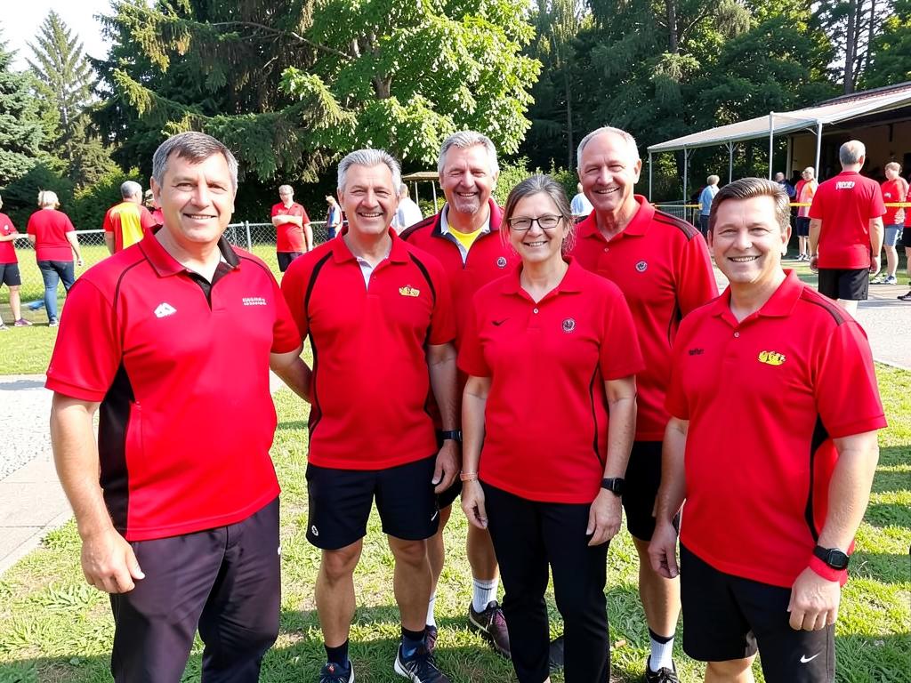 Club de pétanque et d'aviron en tenues rouges personnalisées