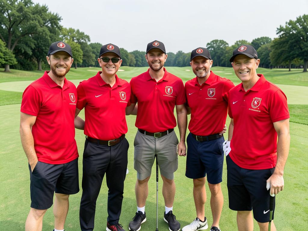 Équipe de golf en polos rouges personnalisés, catalogue Cutter & Buck